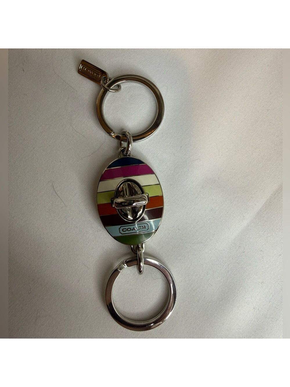 ❤️ COACH LEGACY STRIPE TURLOCK VALET KEYCHAIN - Picture 6 of 16